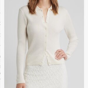 Open Edit Collared Merino Wool Cardigan White Whisper 🤍